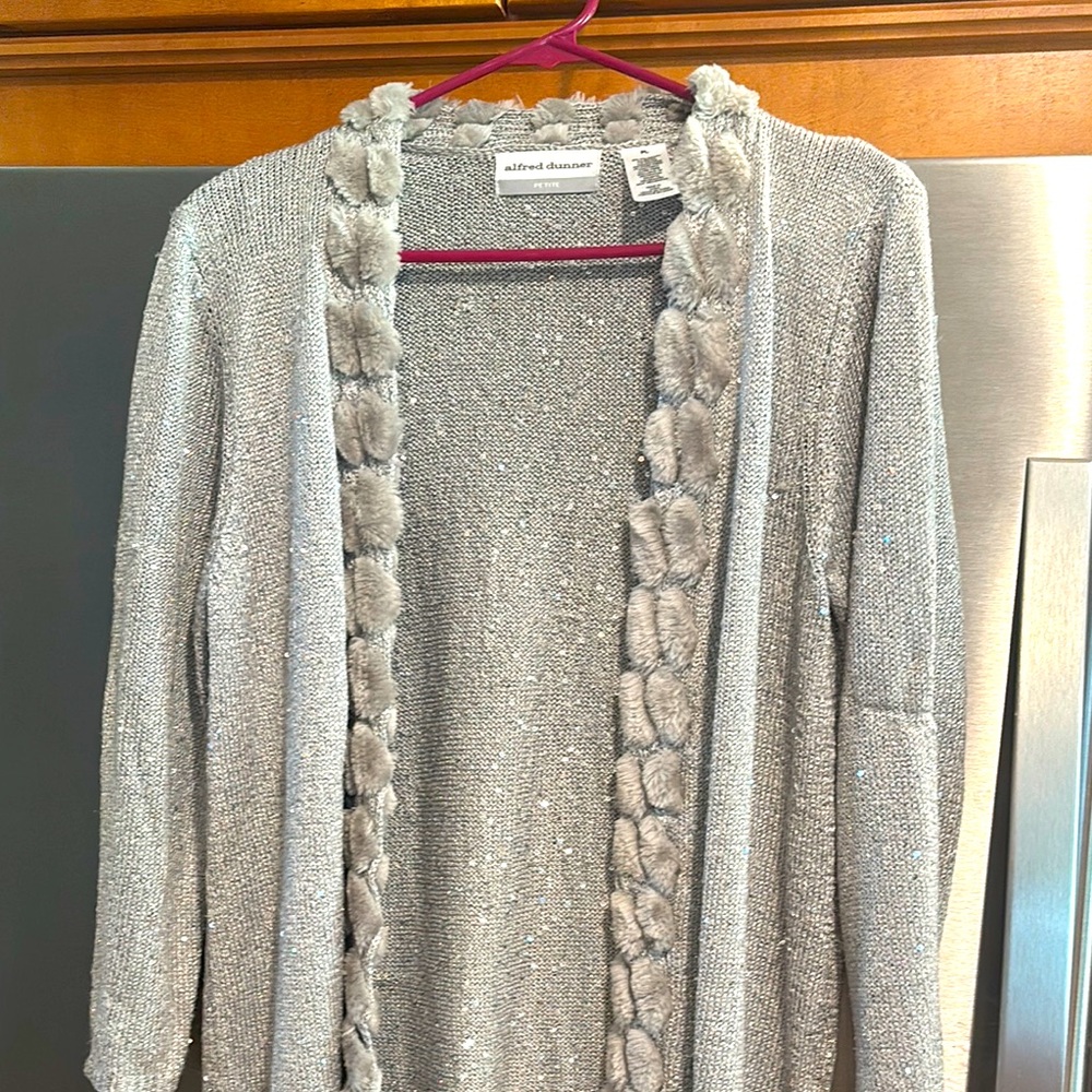 Alfred Dunner Silver Women's Sweater with Fur Edging